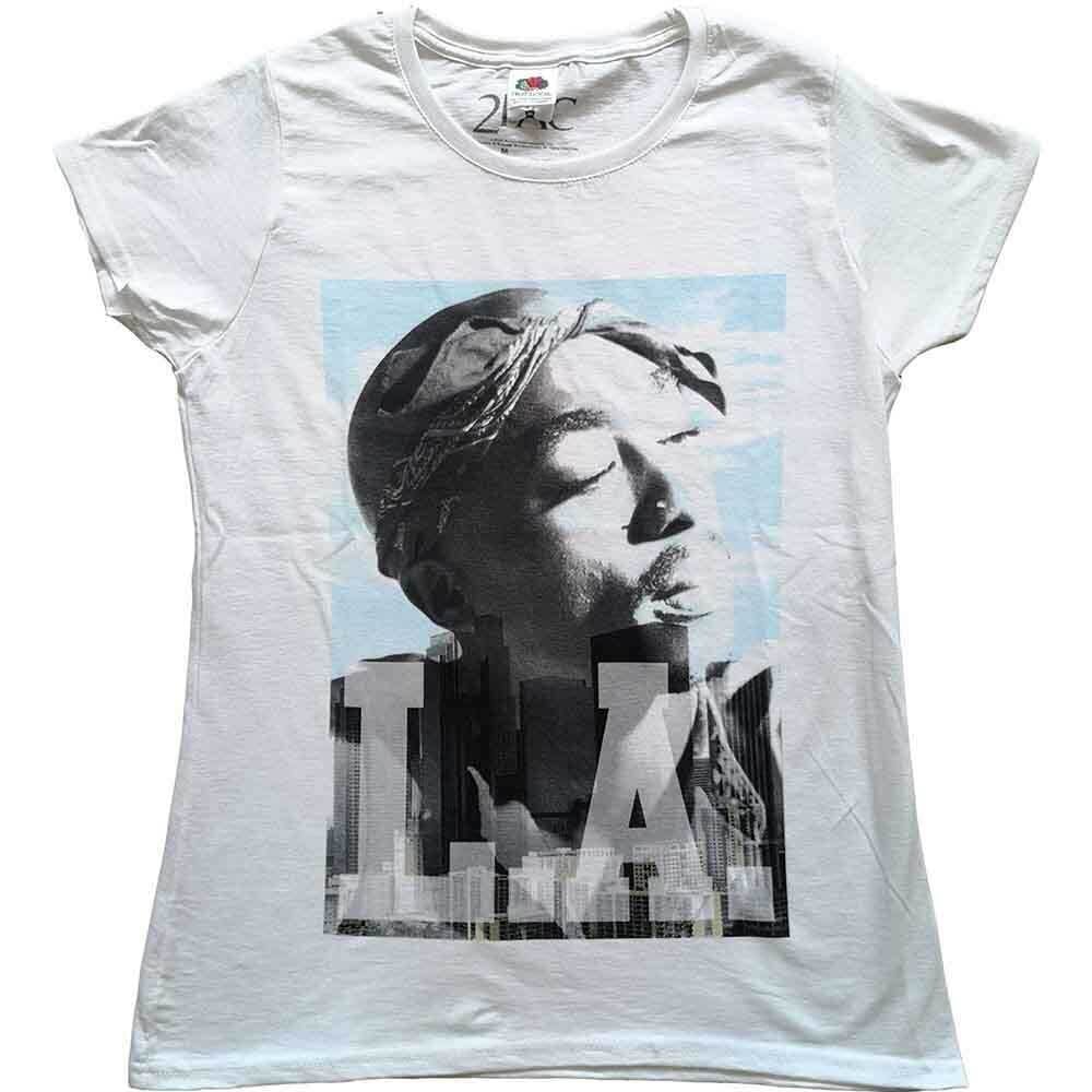 T-Shirt 2Pac LA Skyline White L Ladies T-Shirt