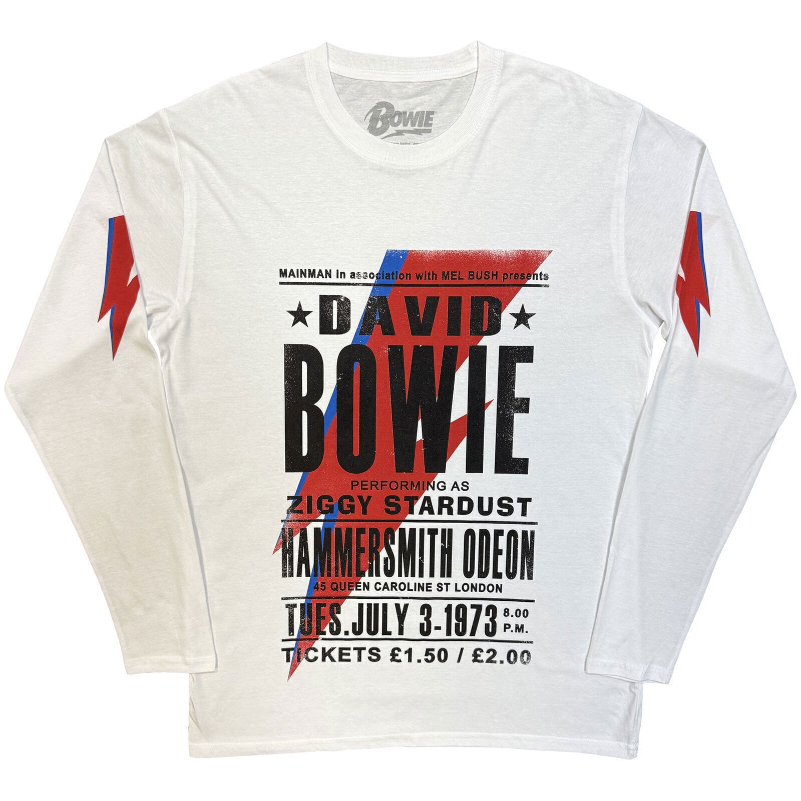 T-Shirt David Bowie Hammersmith Odeon (Sleeve Print) White S T-Shirt