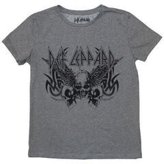 T-Shirt Def Leppard Tribal Skull Grey L Ladies T-Shirt