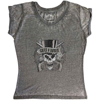 T-shirt Guns N' Roses Faded Skull (Burnout) Charcoal Grey XL Feminino T-shirt - 1