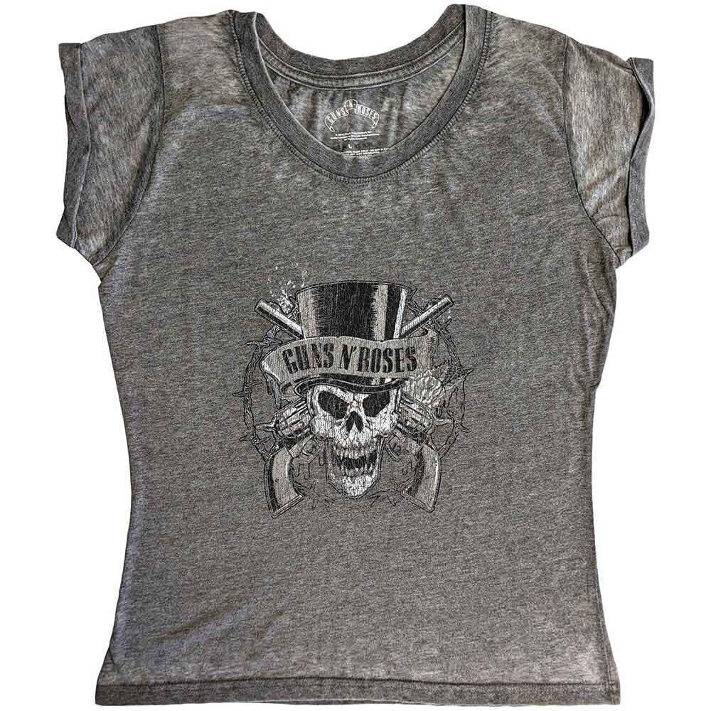 T-Shirt Guns N' Roses Faded Skull (Burnout) Charcoal Grey 2XL Ladies T-Shirt