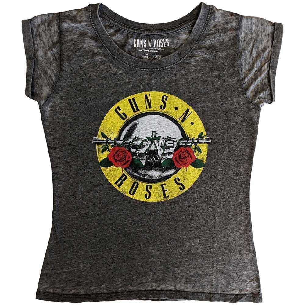 T-shirt Guns N' Roses Classic Logo (Burnout) Charcoal Grey L Feminino T-shirt