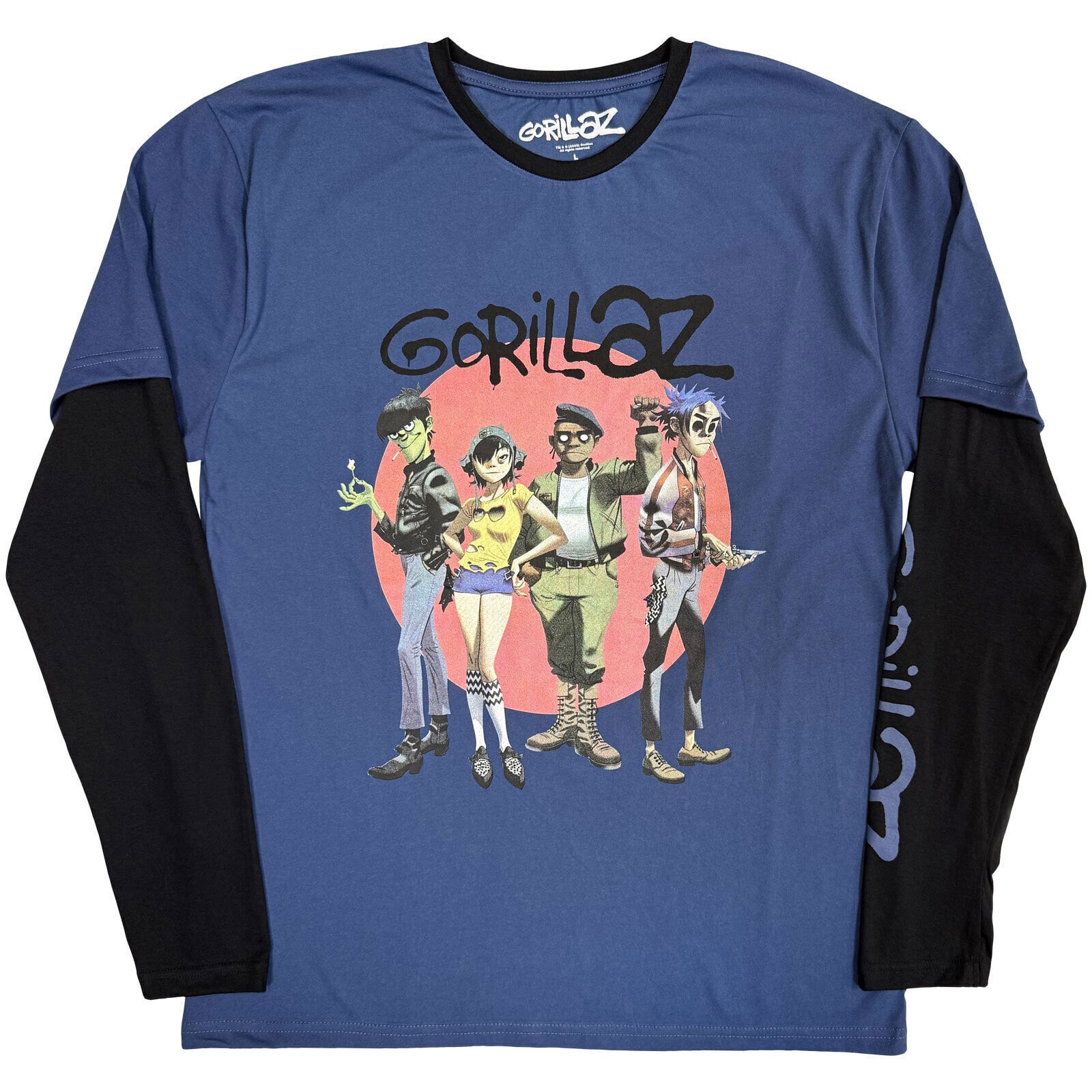 T-särk Gorillaz Group Circle Rise (Sleeve Print) Denim Blue & Black M T-särk