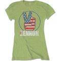 John Lennon Peace Fingers US Flag Kiwi Green M Ladies T-Shirt