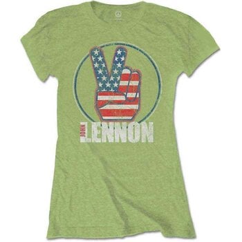 T-Shirt John Lennon Peace Fingers US Flag Kiwi Green 2XL Ladies T-Shirt - 1