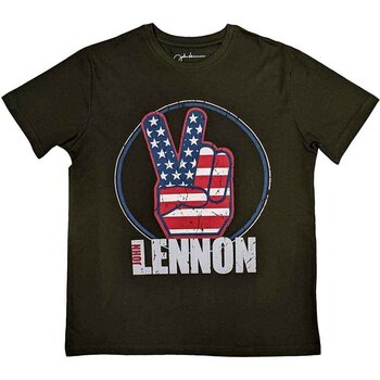 T-Shirt John Lennon Peace Fingers US Flag Military Green M T-Shirt - 1