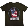 John Lennon Peace Fingers US Flag Military Green L T-krekls
