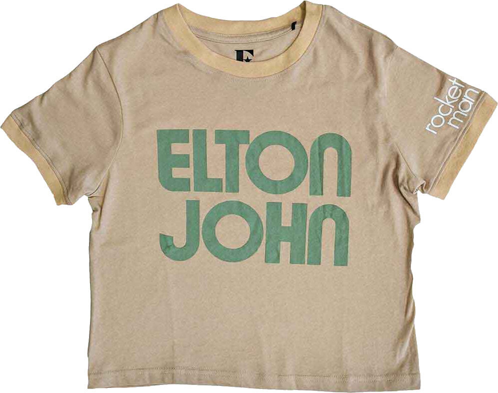 T-Shirt Elton John Retro Text (Sleeve Print) Sand 2XL Damen T-Shirt