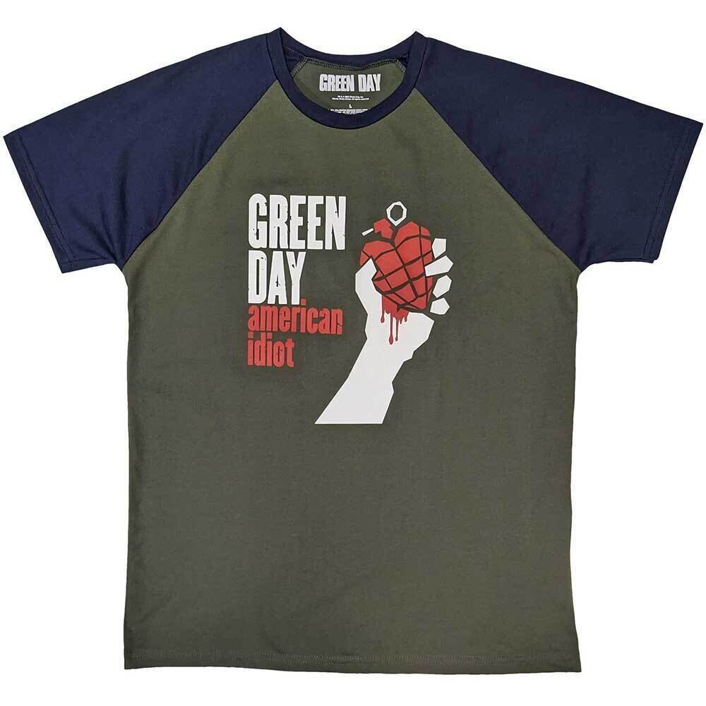 T-Shirt Green Day American Idiot Khaki Green & Navy Blue M T-Shirt