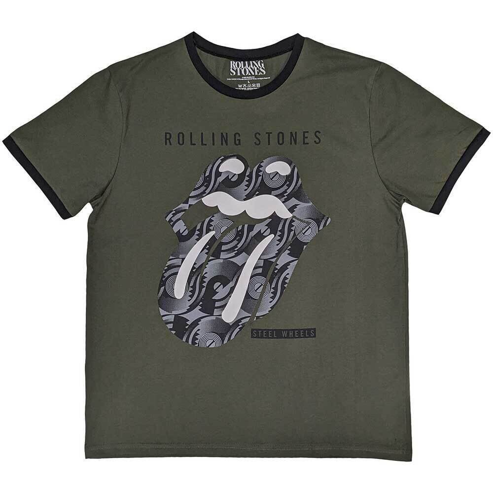 T-Shirt The Rolling Stones Black & White Tongue (Ringer) Khaki Green S T-Shirt
