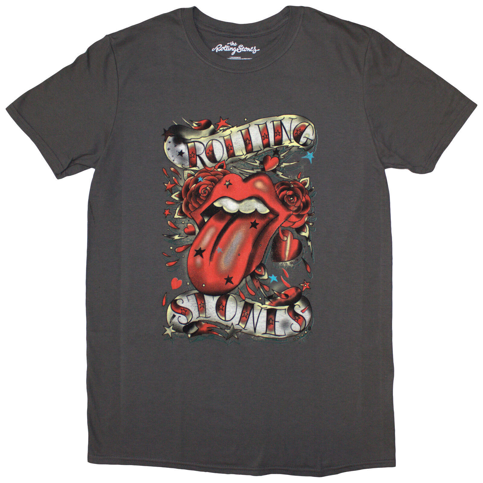 T-Shirt The Rolling Stones Tongue & Stars Charcoal Grey 2XL Ladies T-Shirt
