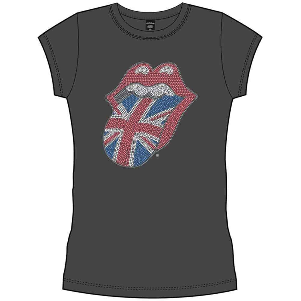 T-Shirt The Rolling Stones Classic UK Tongue (Embellished) Charcoal Grey L Ladies T-Shirt