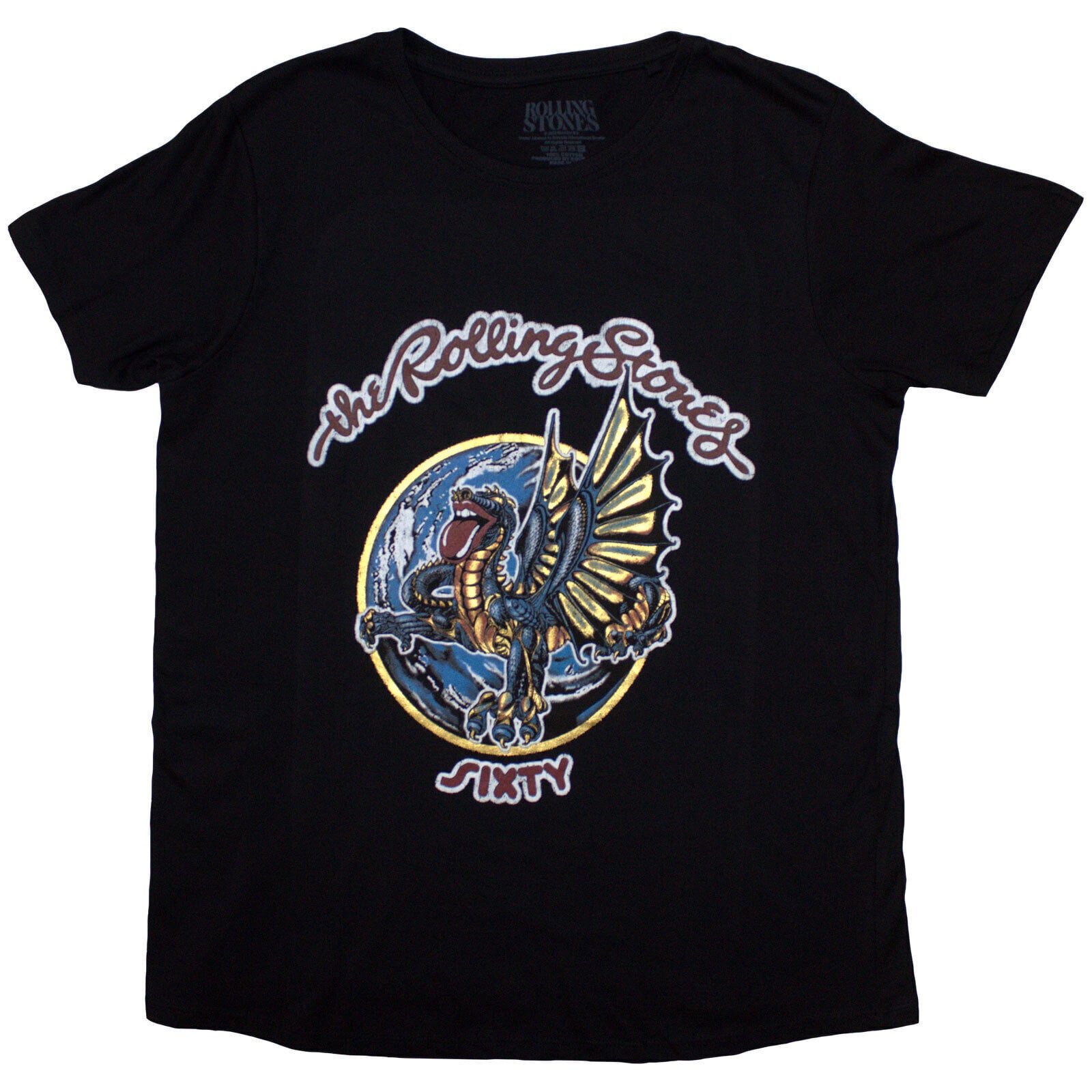 Shirt The Rolling Stones Sixty Dragon Globe (Foiled) Black L Dames Shirt