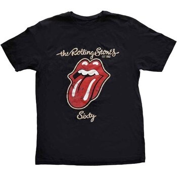 T-Shirt The Rolling Stones Sixty Plastered Tongue (Suede Flock Print) Black M T-Shirt - 1