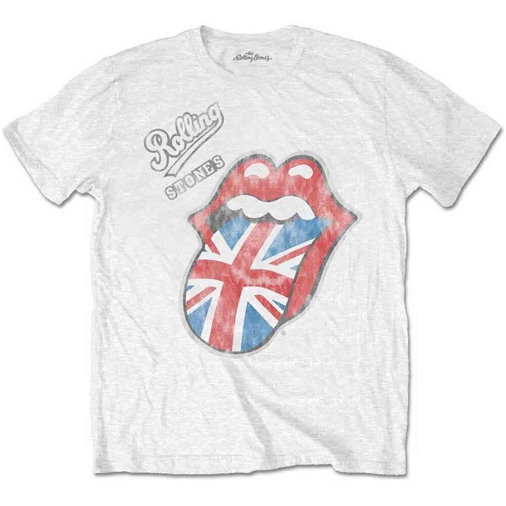 T-shirt The Rolling Stones Vintage British Tongue (Soft Hand Inks) White 2XL T-shirt