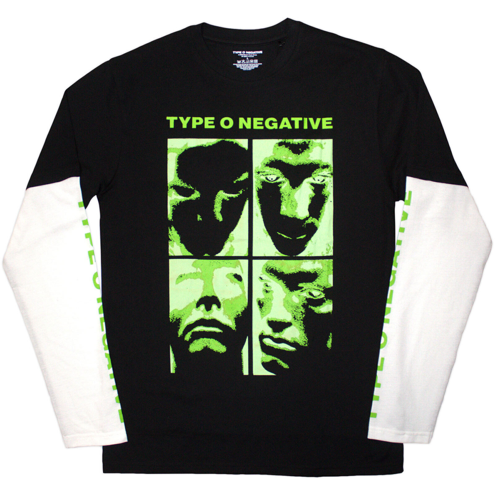 Skjorte Type O Negative Faces (Sleeve Print Layered) Black & White 2XL Skjorte