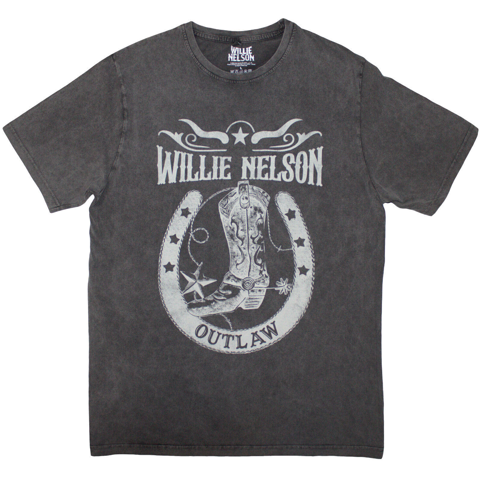 T-skjorte Willie Nelson Outlaw (Stone Wash) Charcoal Grey XL T-skjorte