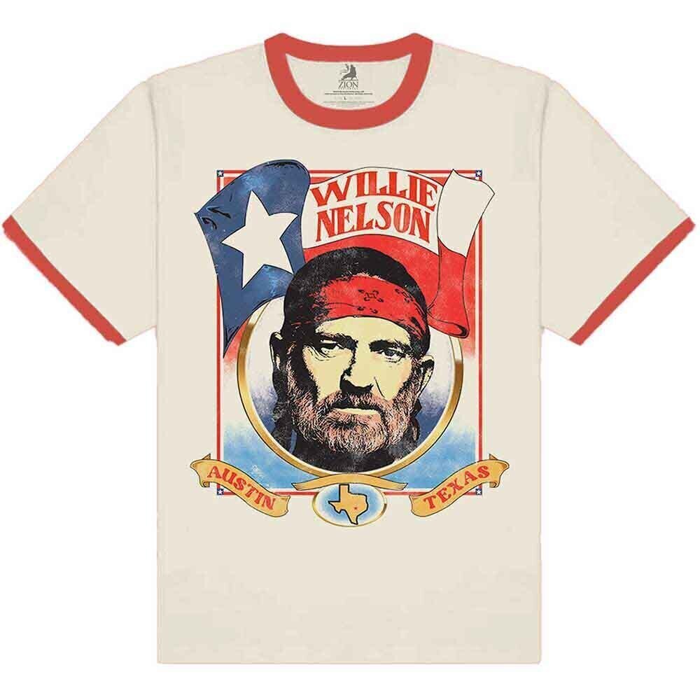 T-Shirt Willie Nelson Americana (Ringer) Cream & Red L T-Shirt