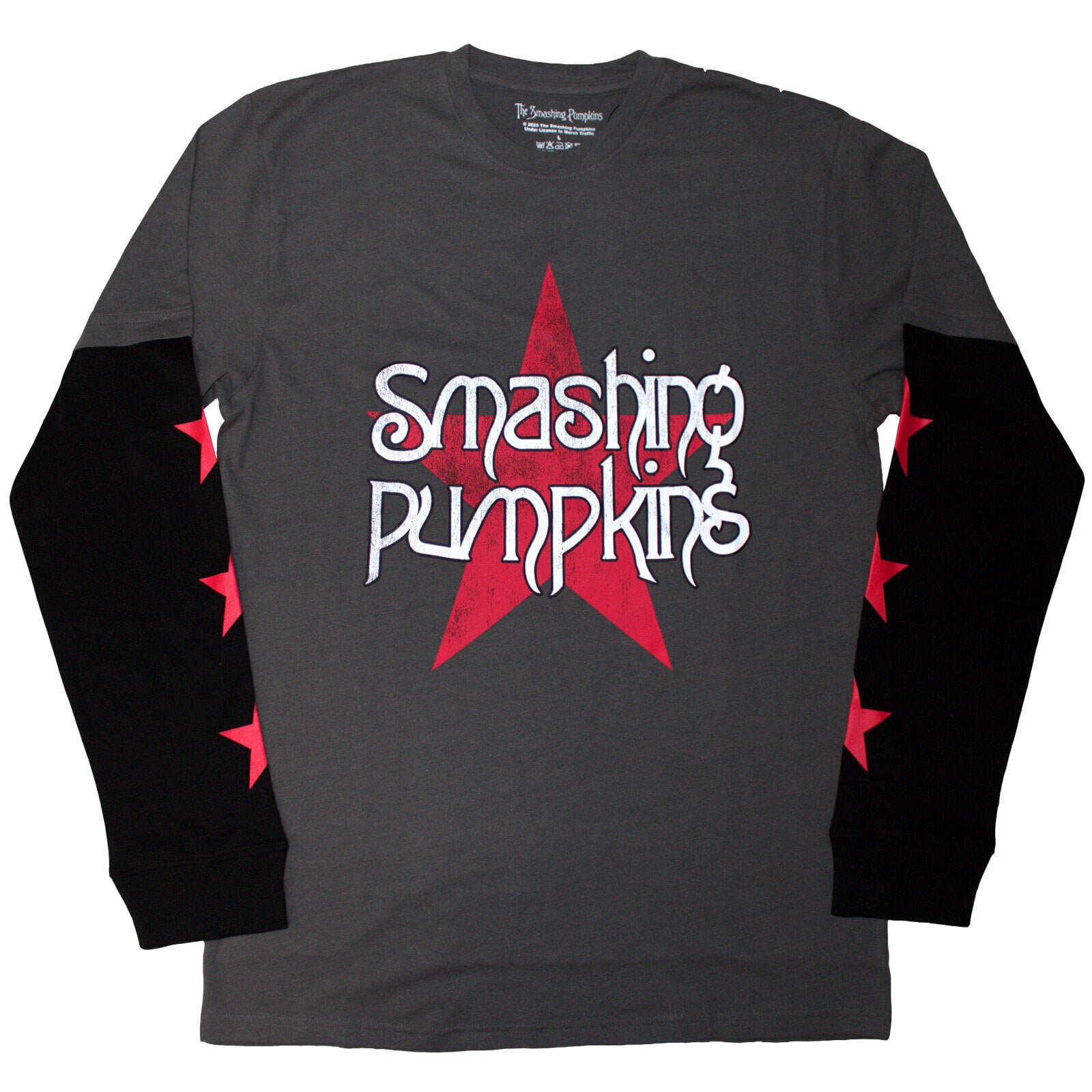 Tricou The Smashing Pumpkins Star Logo (Sleeve Print) Charcoal Grey & Black 2XL Tricou