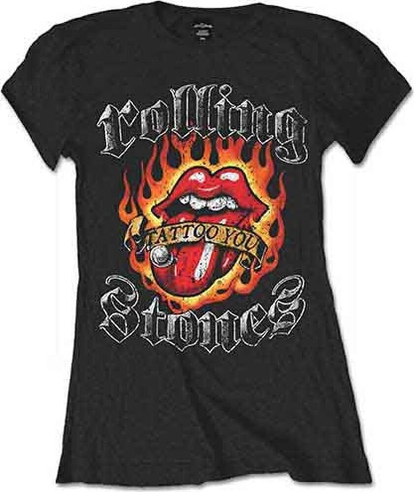 Shirt The Rolling Stones Flaming Tattoo Tongue Black L Dames Shirt