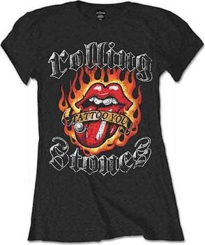 Shirt The Rolling Stones Flaming Tattoo Tongue Black L Dames Shirt - 1