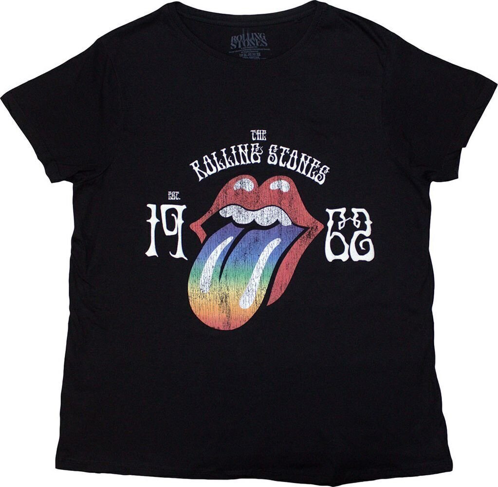Koszulka The Rolling Stones Sixty Rainbow Tongue '62 (Puff Print) Black 4XL Damskie Koszulka