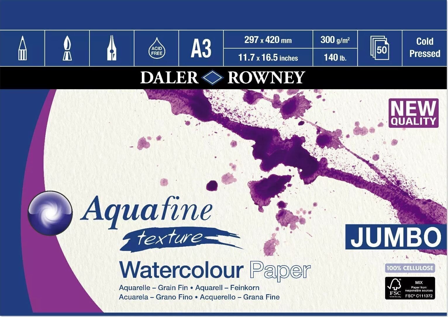 Blok za skiciranje Daler Rowney Aquafine 50 A3 300g