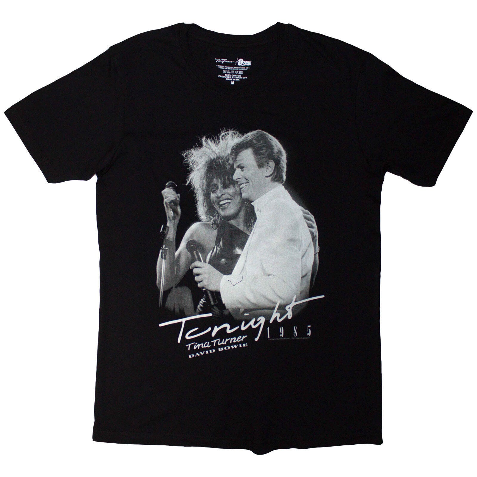 Camiseta de manga corta Tina Turner & David BowieTonight 1985 Black XL Camiseta de manga corta