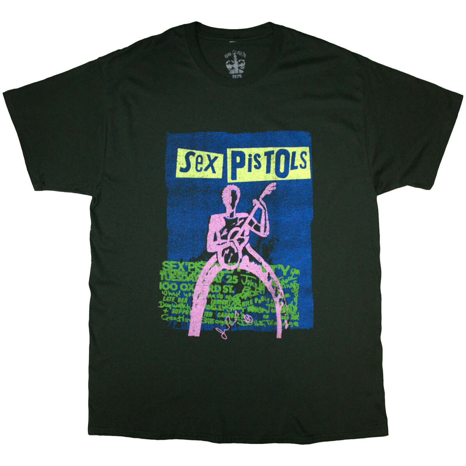 Camiseta de manga corta Sex Pistols Guitar Cartoon Verde 2XL Camiseta de manga corta