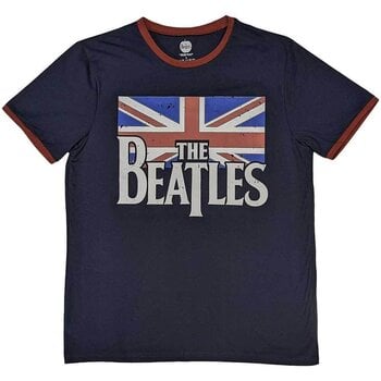 Shirt The Beatles Drop T Logo & Vintage Flag Ringer Navy Blue S Shirt - 1