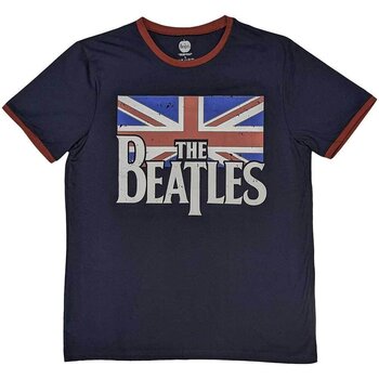 T-Shirt The Beatles Drop T Logo & Vintage Flag Ringer Navy Blue M T-Shirt - 1