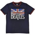 The Beatles Drop T Logo & Vintage Flag Ringer Navy Blue XL T-shirt