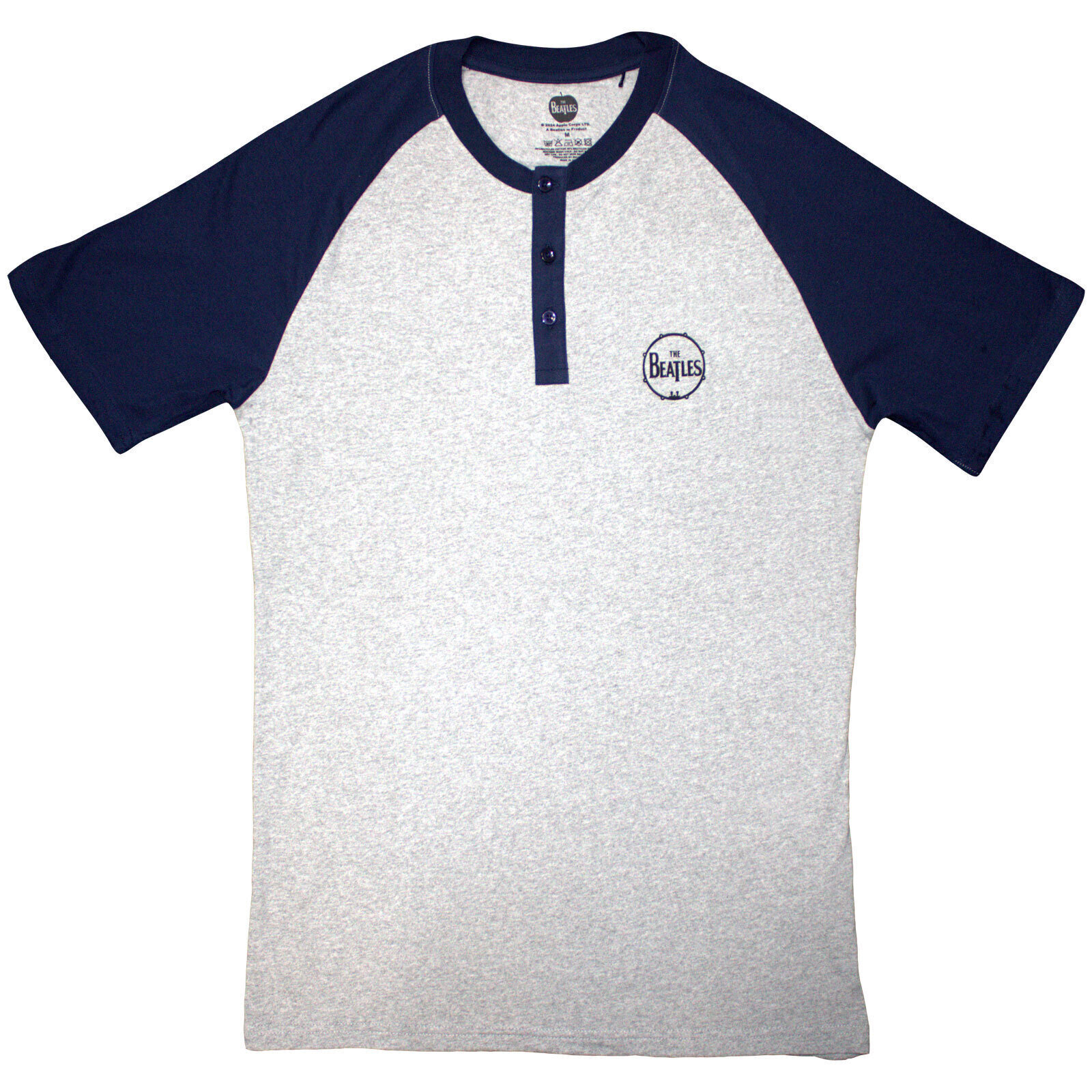 T-Shirt The Beatles Mini Drum Logo (3 Button Collar) Raglan Grey & Navy Blue S T-Shirt