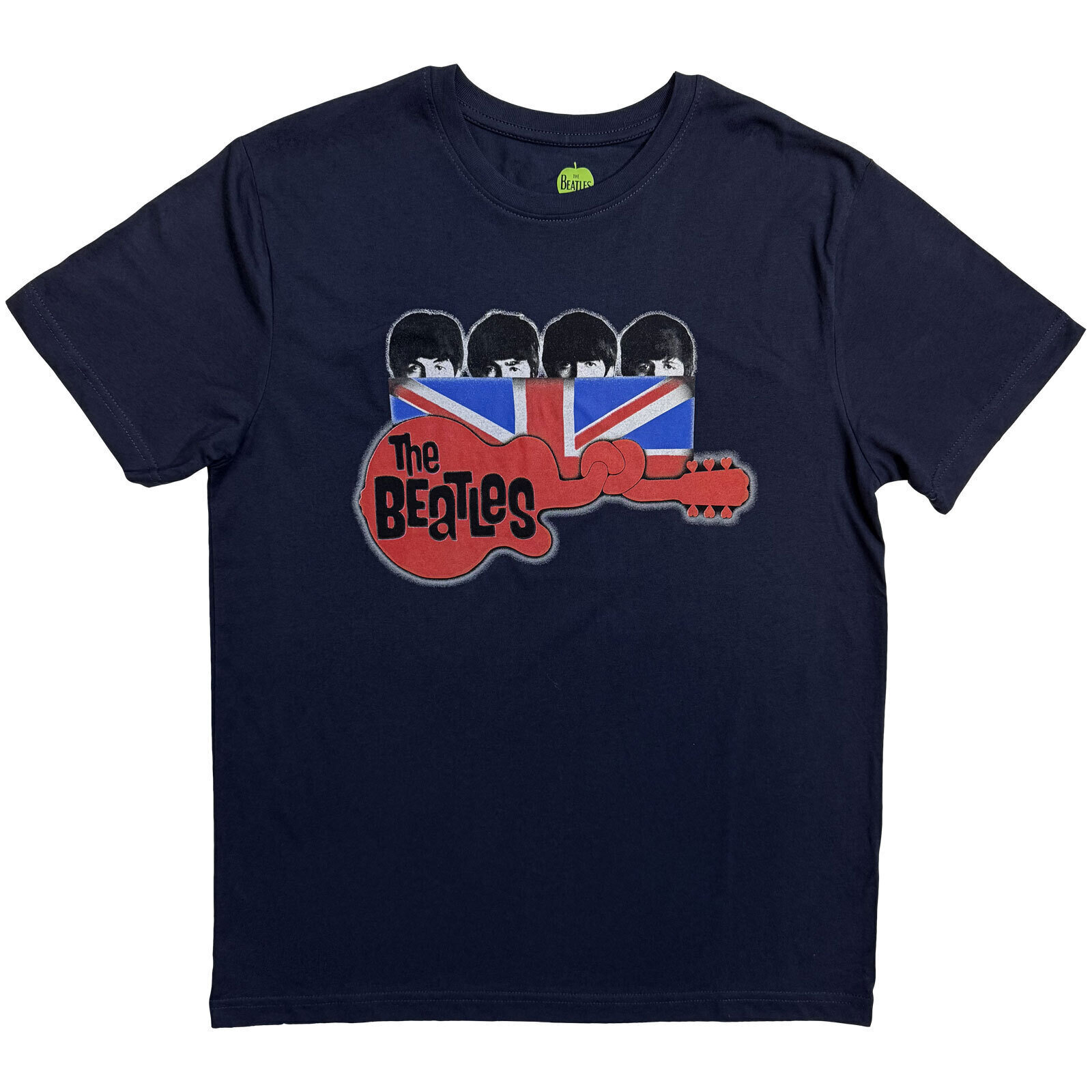T-Shirt The Beatles Guitar & Flag Navy Blue S T-Shirt