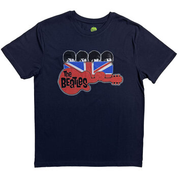 T-Shirt The Beatles Guitar & Flag Navy Blue M T-Shirt - 1