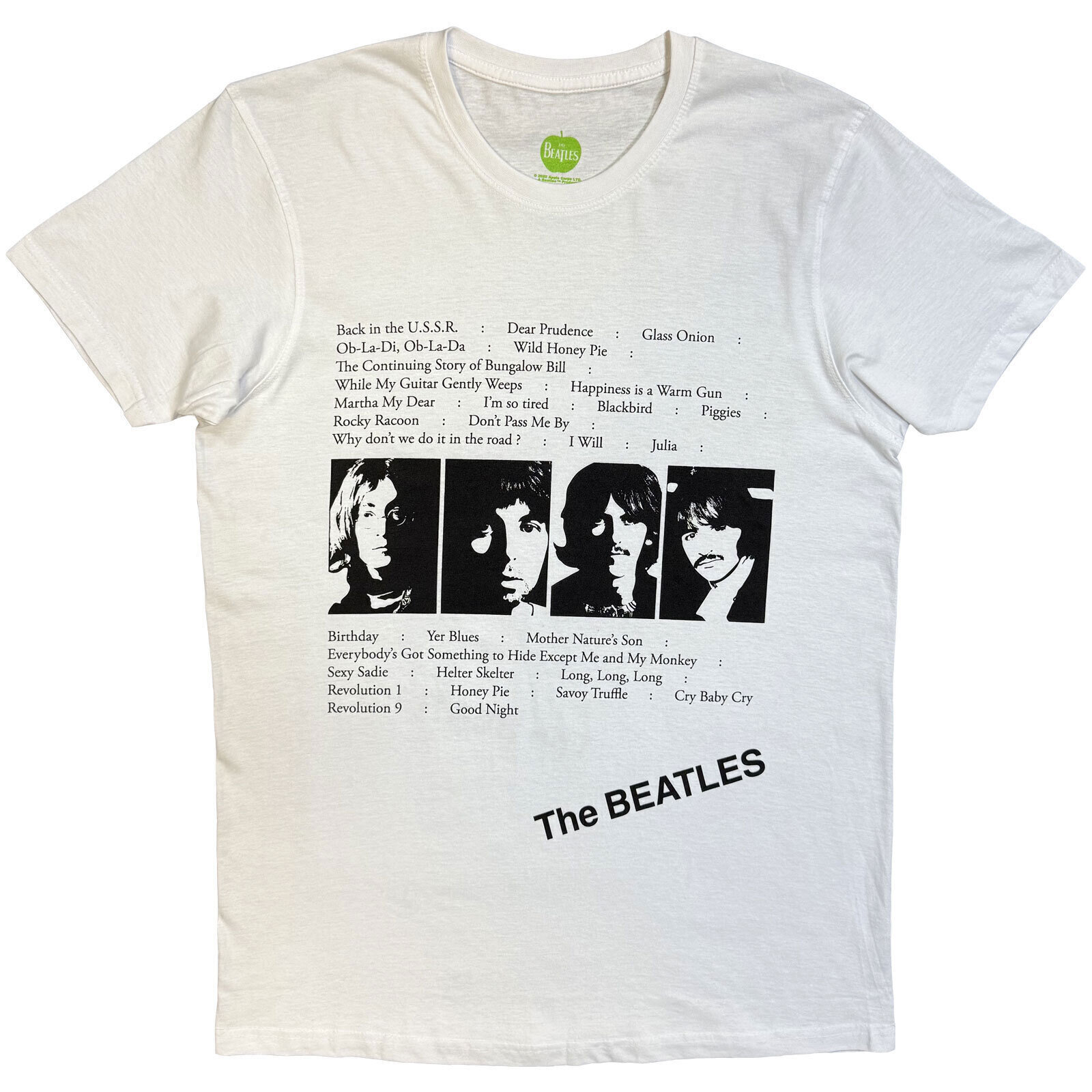 T-Shirt The Beatles White Album Tracks (Back Print) White S T-Shirt