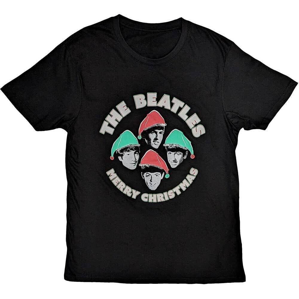 T-Shirt The Beatles Christmas Hats Black L T-Shirt