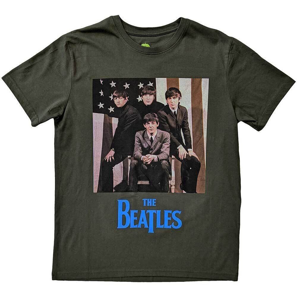 T-Shirt The Beatles US Flag Photo Green M T-Shirt