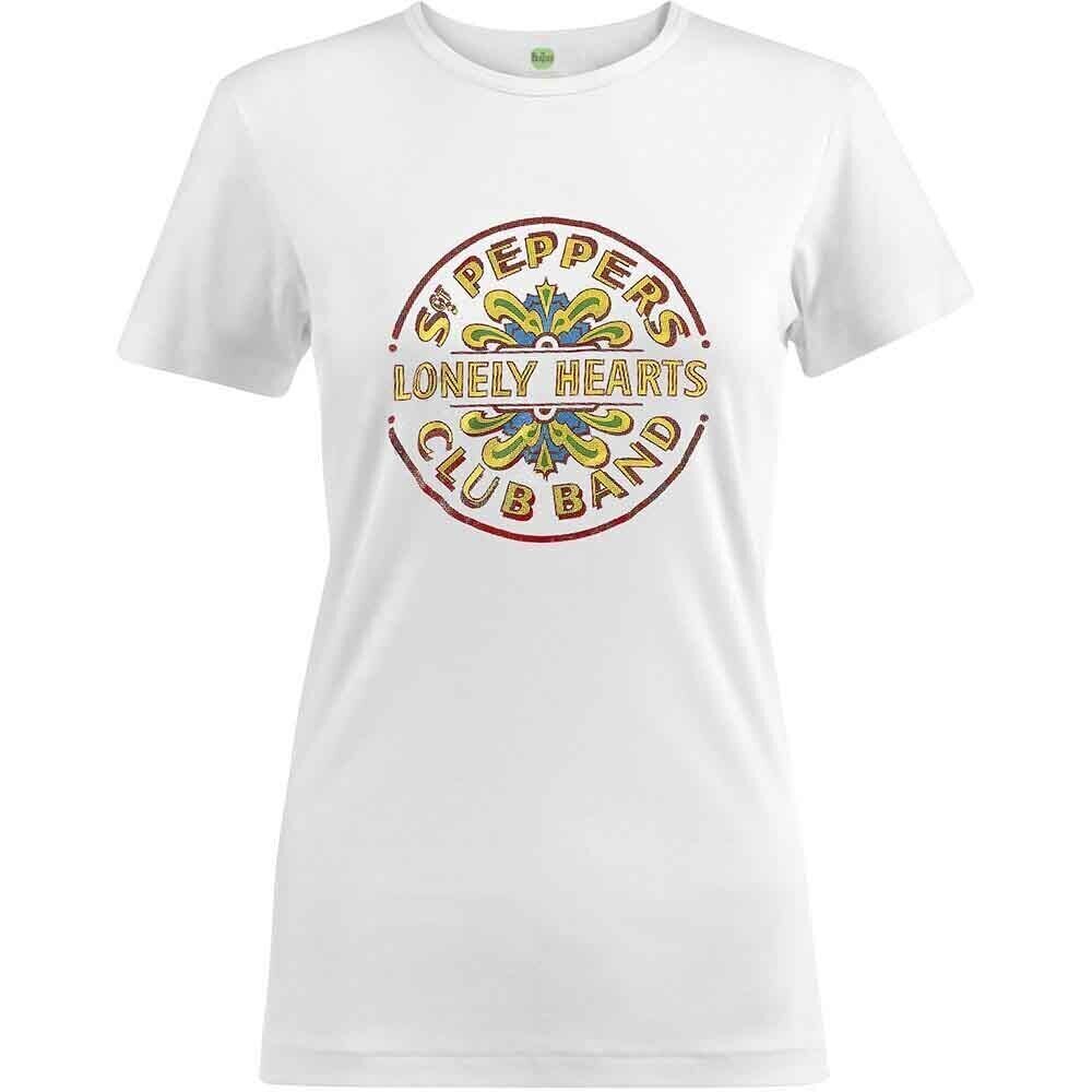 T-shirt The Beatles Sgt Pepper Drum Colour Foil (Embellished) White M Femme T-shirt