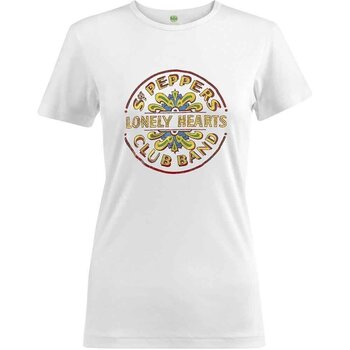 T-Shirt The Beatles Sgt Pepper Drum Colour Foil (Embellished) White L Ladies T-Shirt - 1