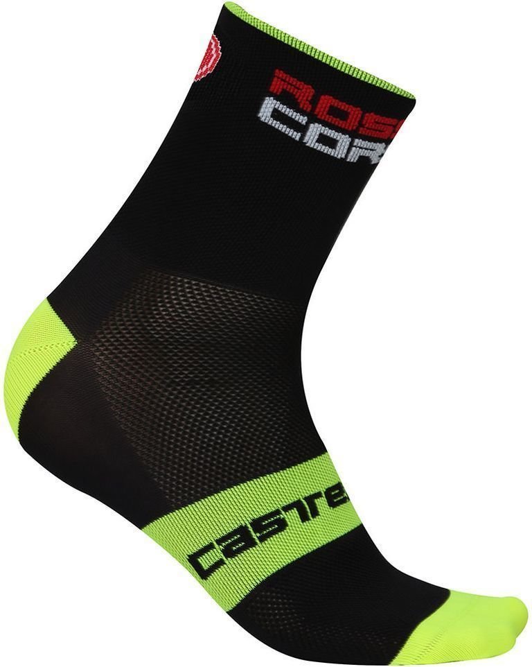 Meias de ciclismo Castelli Rosso Corsa 13 Socks Black/Fluo Yellow L/XL