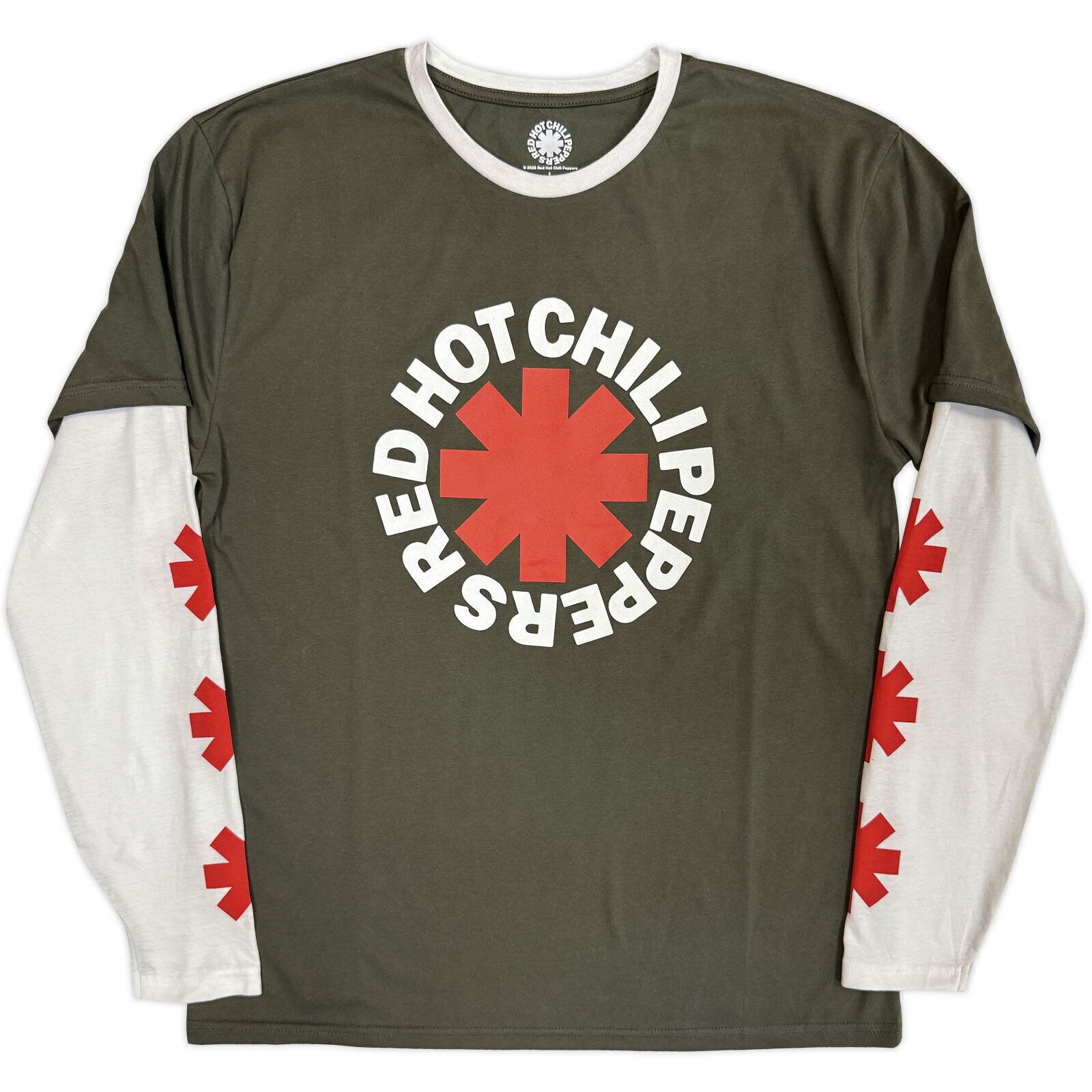 T-särk Red Hot Chili Peppers Classic Asterisk (Sleeve Print) Green & White L T-särk