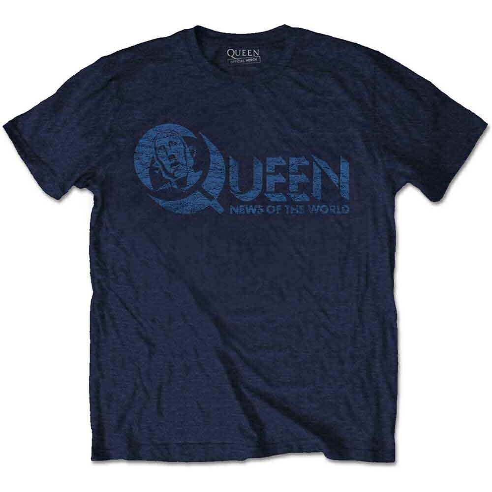 T-shirt Queen News of the World 40th Vintage Logo (Back Print) Navy Blue L T-shirt