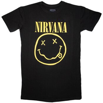 T-shirt Nirvana Yellow Happy Face Dress Black XL Feminino T-shirt - 1