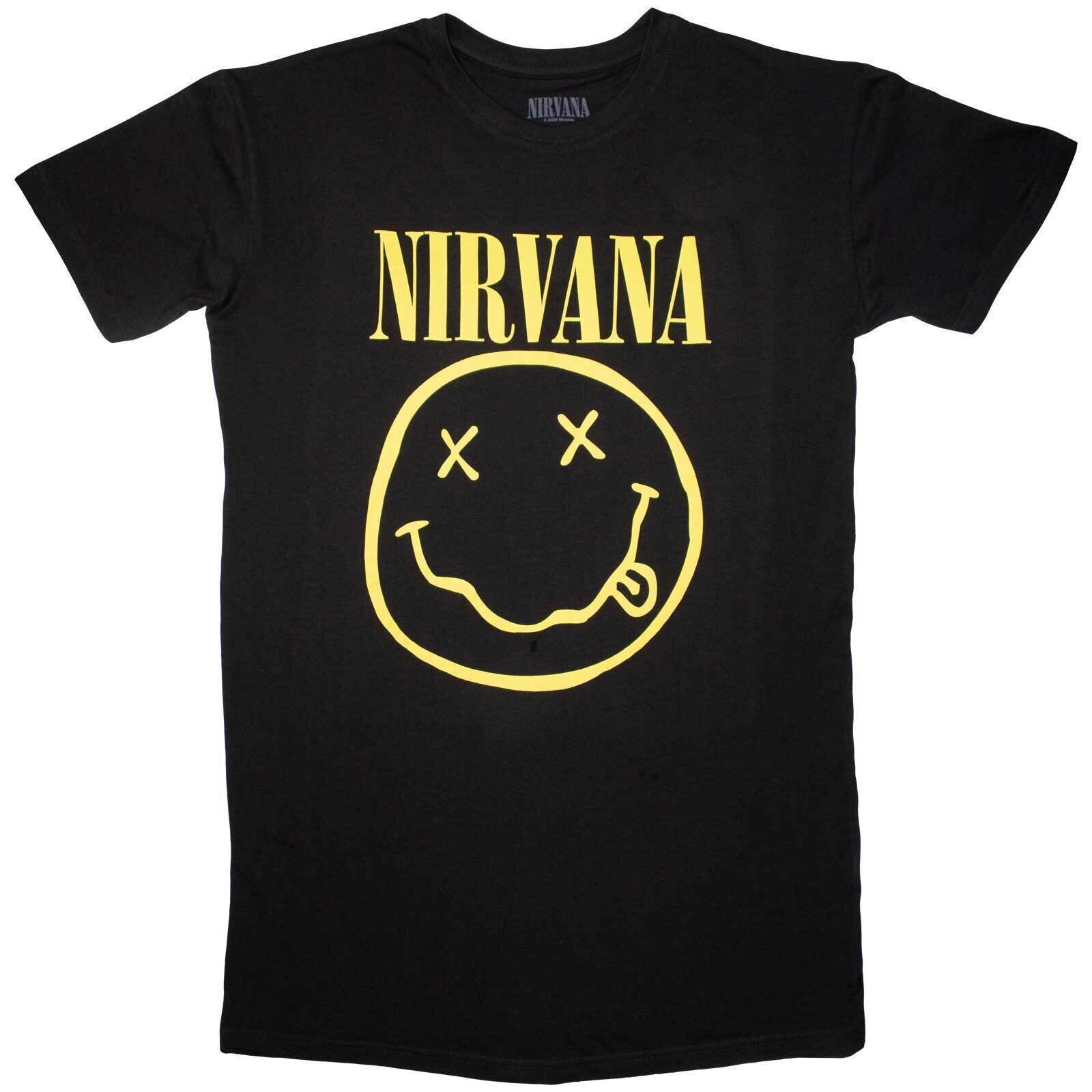 T-Shirt Nirvana Yellow Happy Face Dress Black 2XL Ladies T-Shirt