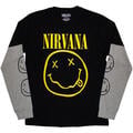 Nirvana Yellow Happy Face (Sleeve Print) Black & Grey L T-Shirt