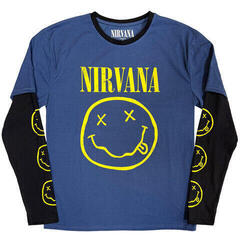 T-Shirt Nirvana Yellow Happy Face (Sleeve Print) Denim Blue & Black L T-Shirt