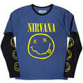 Nirvana Yellow Happy Face (Sleeve Print) Denim Blue & Black XL Shirt