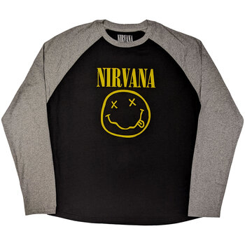 T-skjorte Nirvana Yellow Happy Face Raglan Black & Grey XL T-skjorte - 1