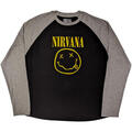 Nirvana Yellow Happy Face Raglan Black & Grey XL Camiseta de manga corta